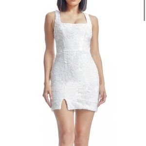 Dress the Population White Sequins Square-Neck Mini Dress